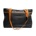 Ladies' Melia Leather Tote Bag - Color Blocking Black/Tan